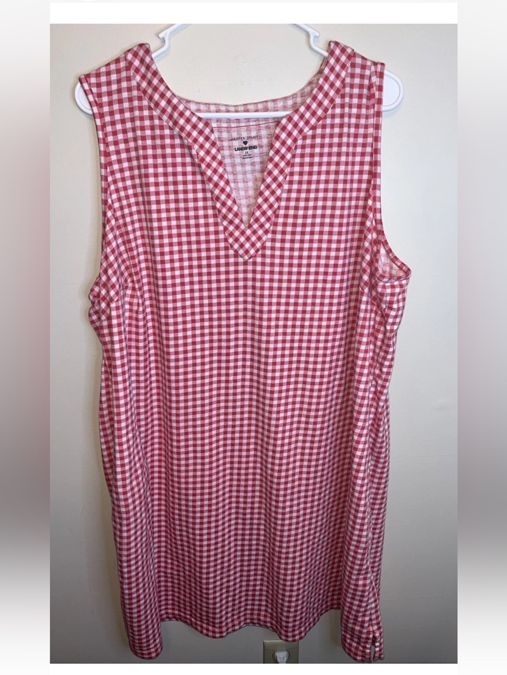 Draper James Lands End Sz 2X Shift Dress Coverup Pull On Red Gingham Sleeveless